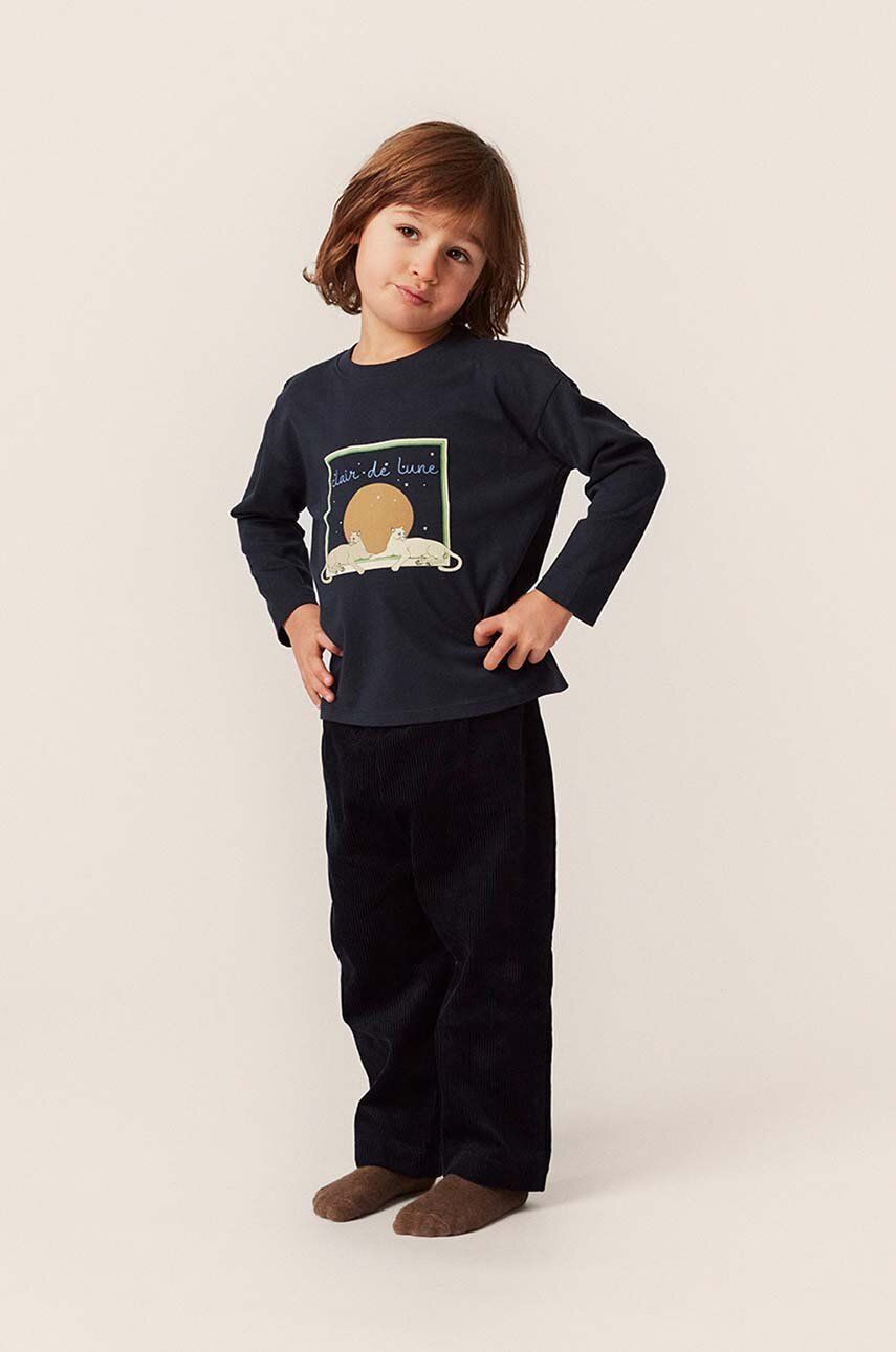 Dětská bavlněná košile s dlouhým rukávem Konges Sløjd tmavomodrá barva, s potiskem