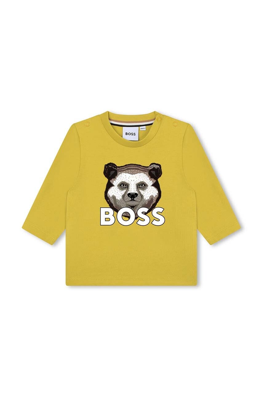 

Хлопковый лонгслив для младенцев BOSS цвет зелёный с принтом