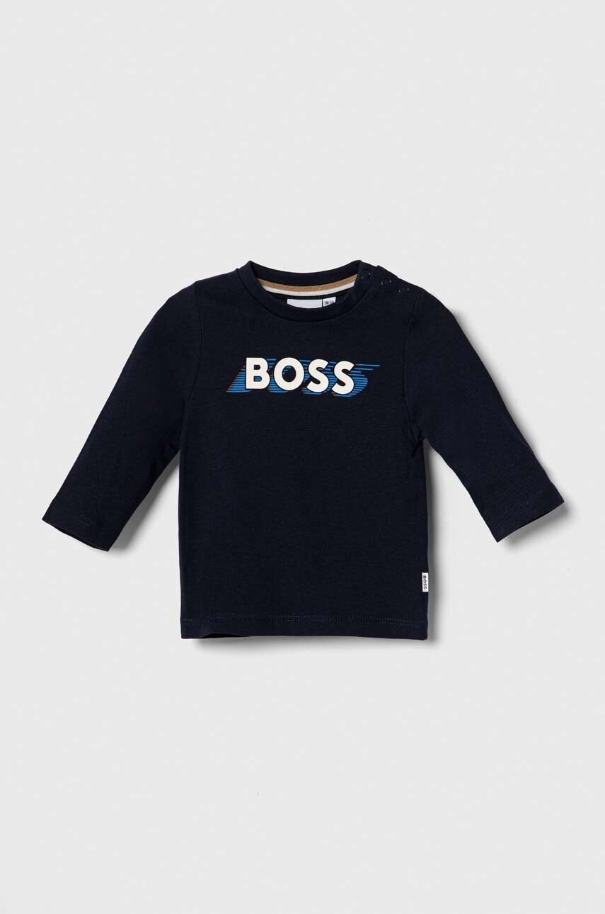 

Хлопковый лонгслив для младенцев BOSS цвет синий с принтом