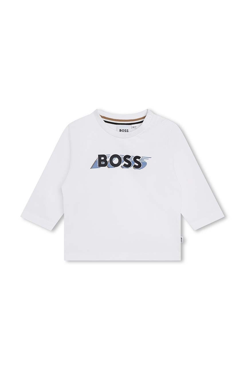 BOSS longsleeve din bumbac pentru bebeluși culoarea alb, cu imprimeu