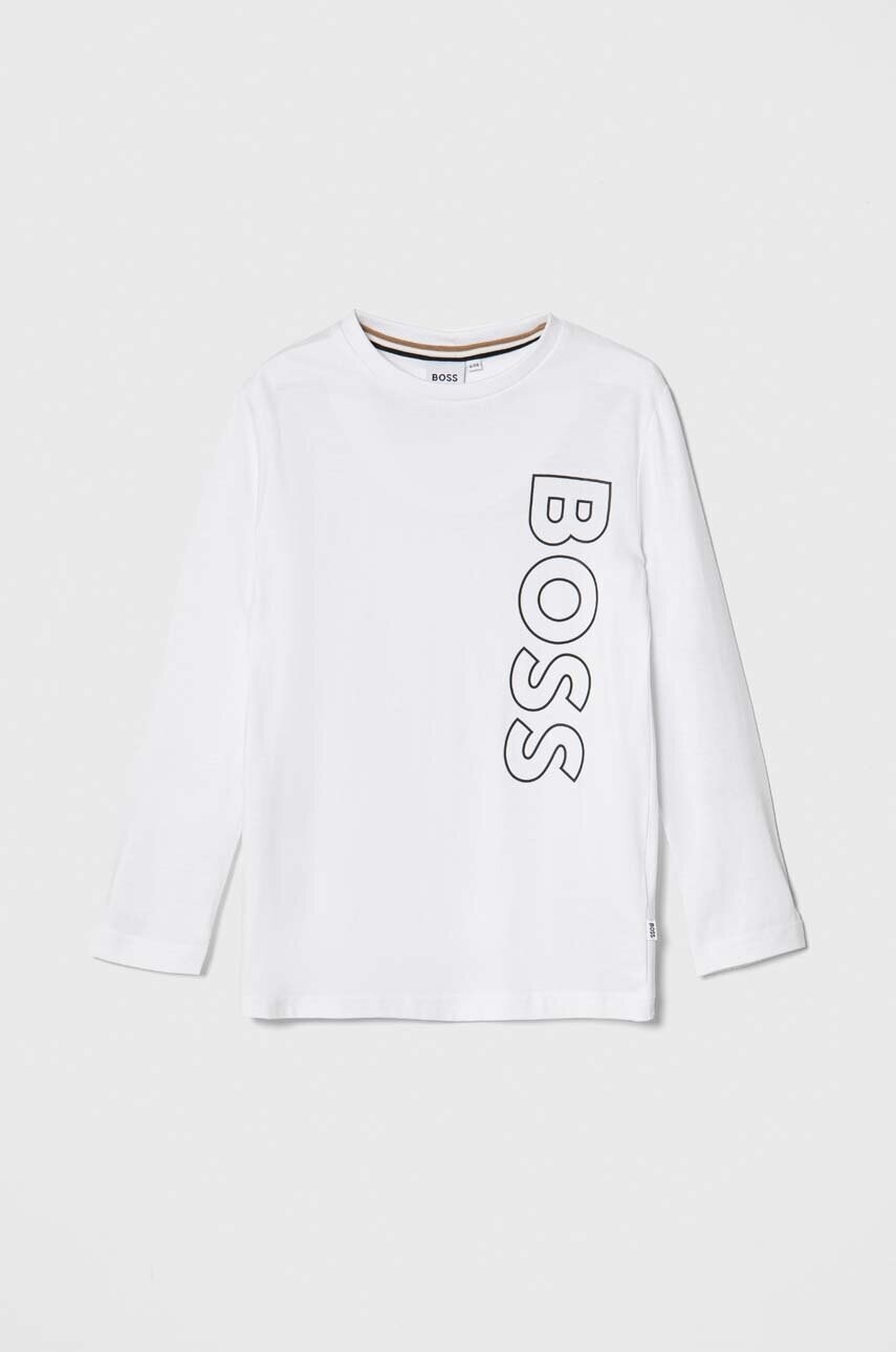 

Детский лонгслив BOSS цвет белый с принтом