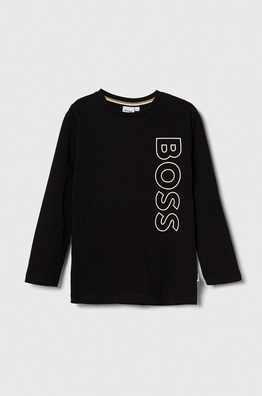 

Детска блуза с дълги ръкави BOSS в черно с принт, Черен
