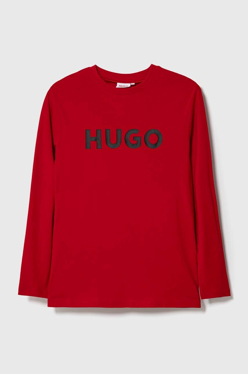 

Детска блуза с дълги ръкави HUGO в бежово с принт, Червен