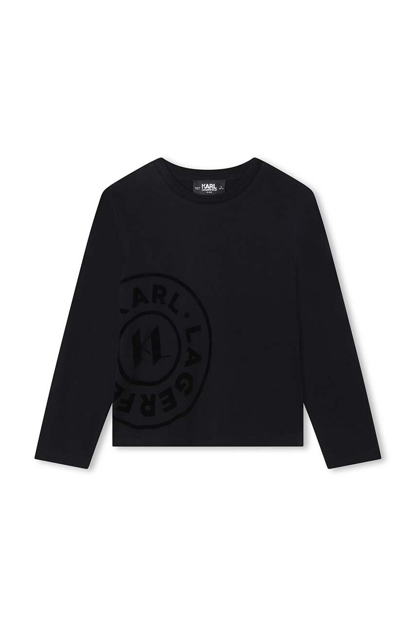 Karl Lagerfeld longsleeve din bumbac pentru copii culoarea negru, cu imprimeu