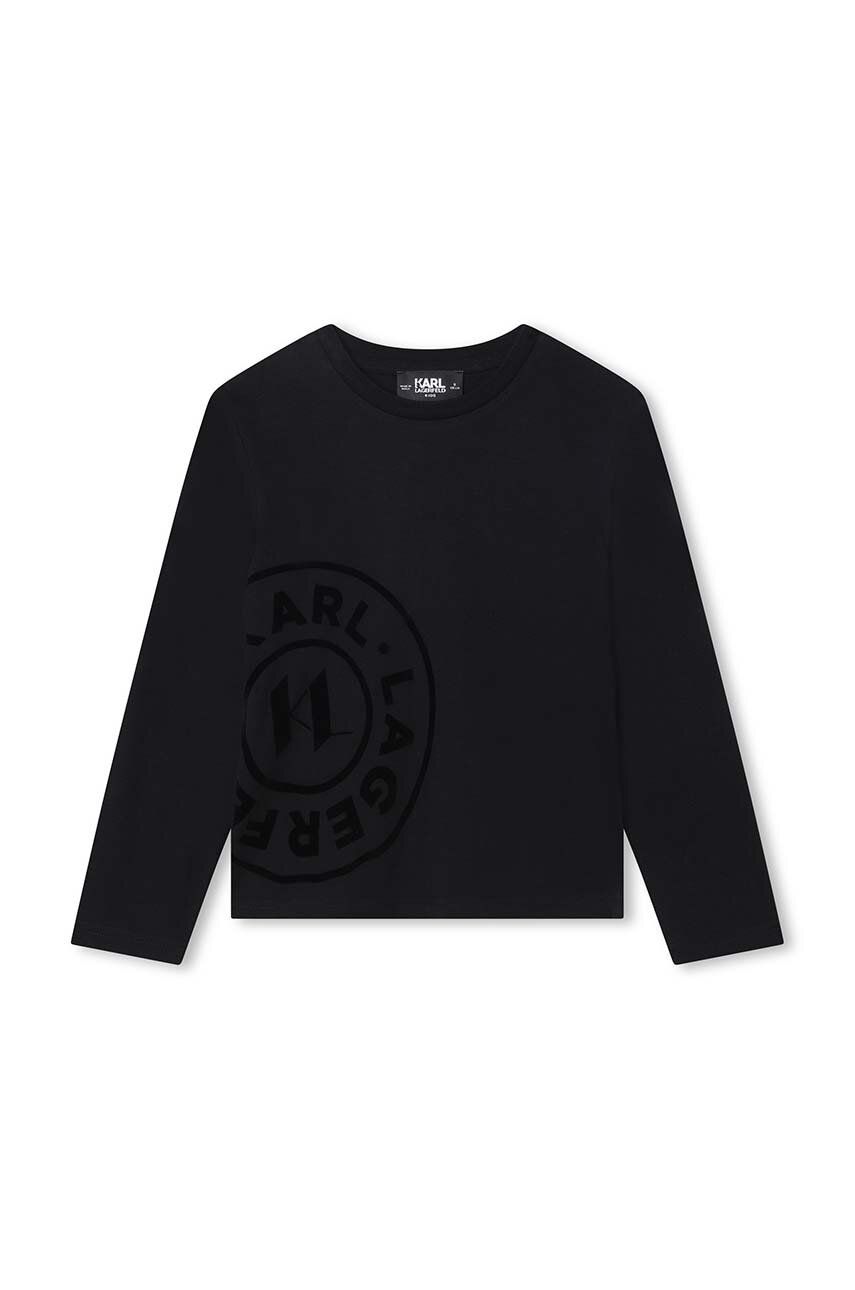 Levně Dětská bavlněná košile s dlouhým rukávem Karl Lagerfeld černá barva, s potiskem