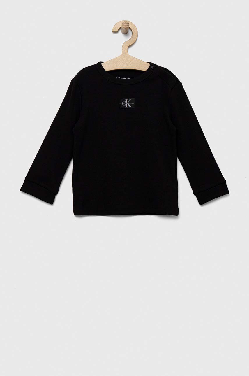 Dětské tričko s dlouhým rukávem Calvin Klein Jeans černá barva, s aplikací - černá -  95 % Bavl