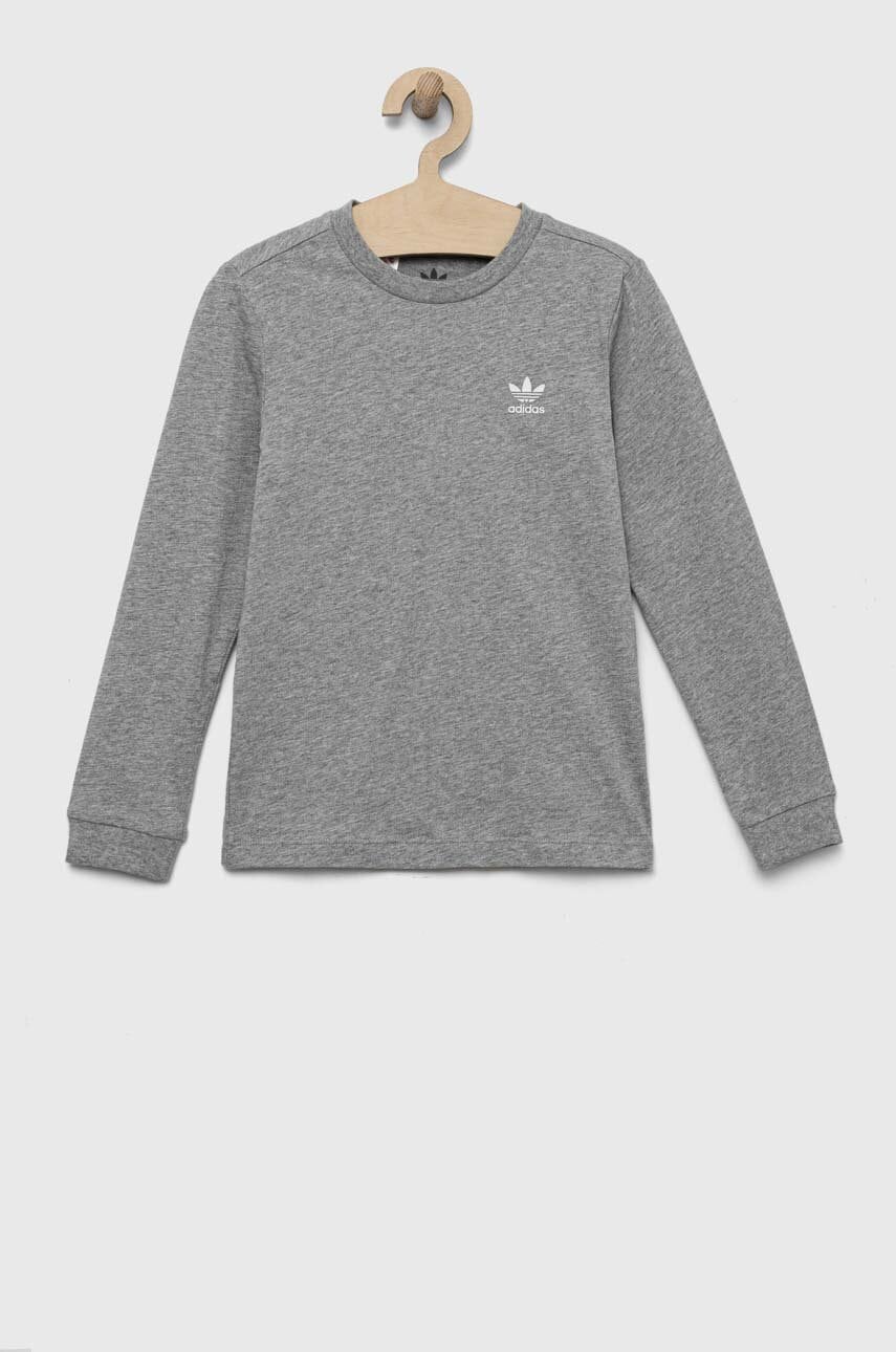 adidas Originals longsleeve din bumbac pentru copii culoarea gri, melanj