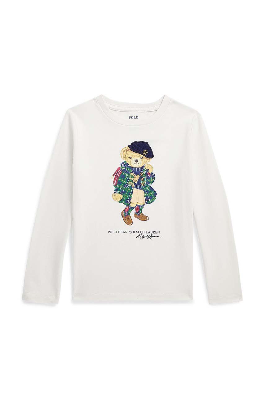 Dětská bavlněná košile s dlouhým rukávem Polo Ralph Lauren bílá barva, s potiskem - bílá -  100