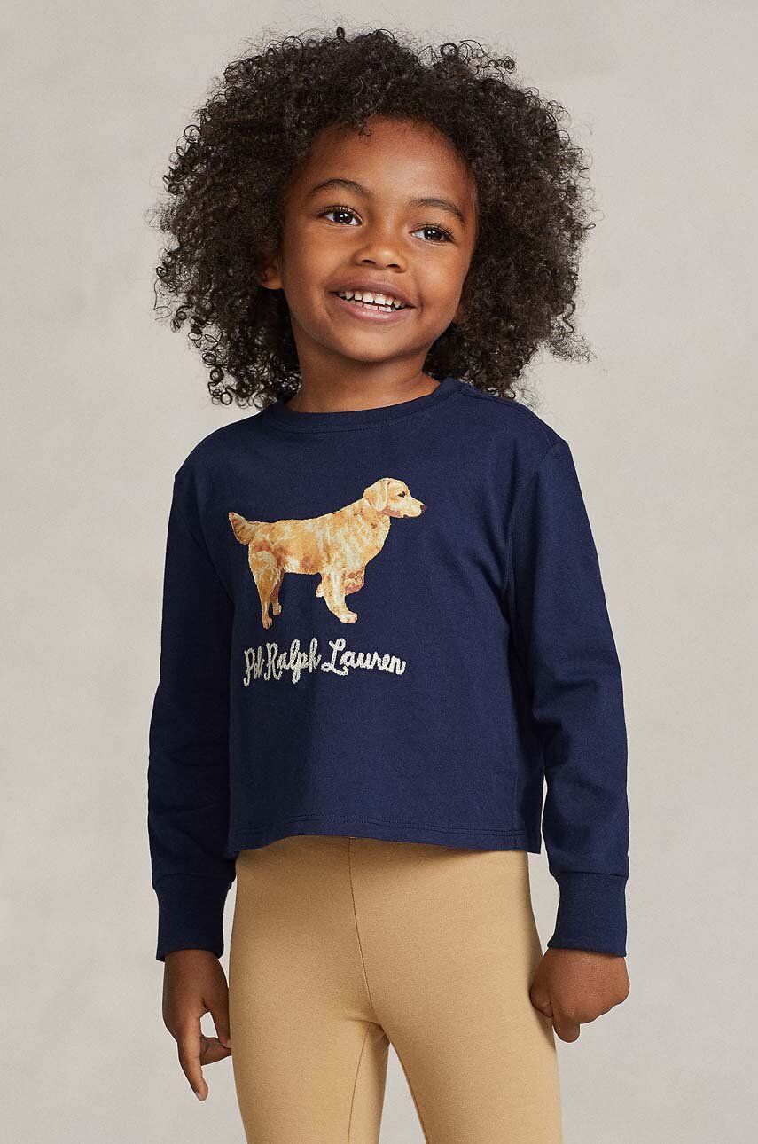 Levně Dětské bavlněné tričko s dlouhým rukávem Polo Ralph Lauren tmavomodrá barva, s potiskem