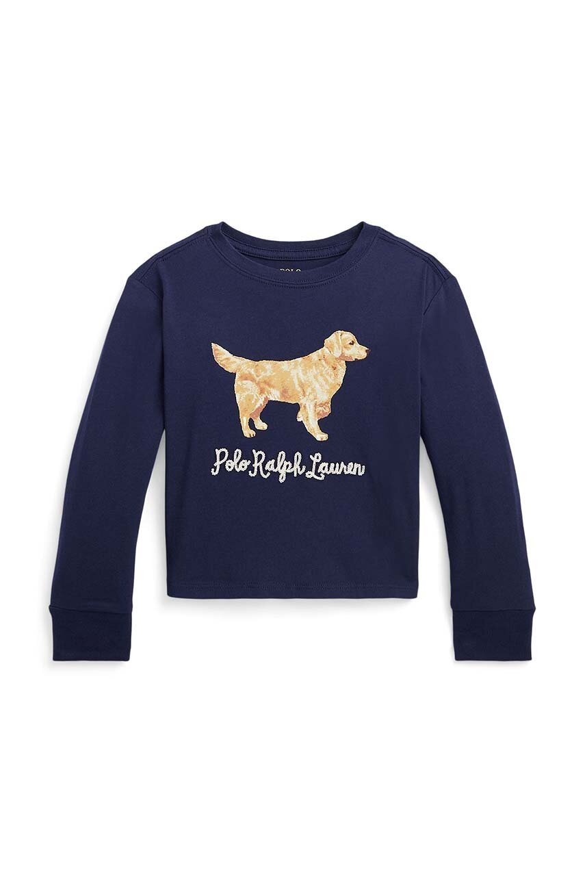 Дитячий бавовняний лонгслів Polo Ralph Lauren колір синій з принтом