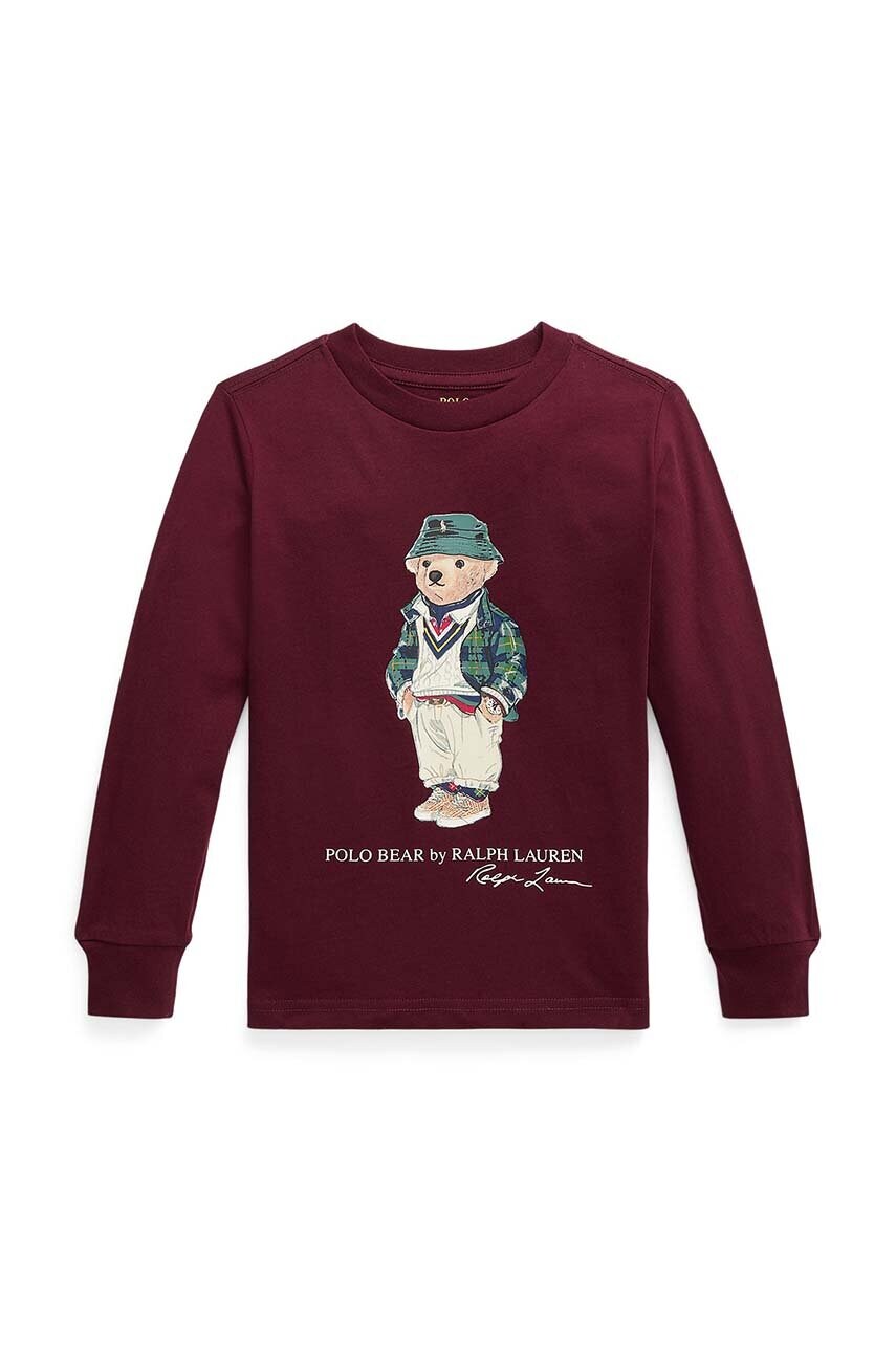 

Дитячий бавовняний лонгслів Polo Ralph Lauren колір бордовий з принтом