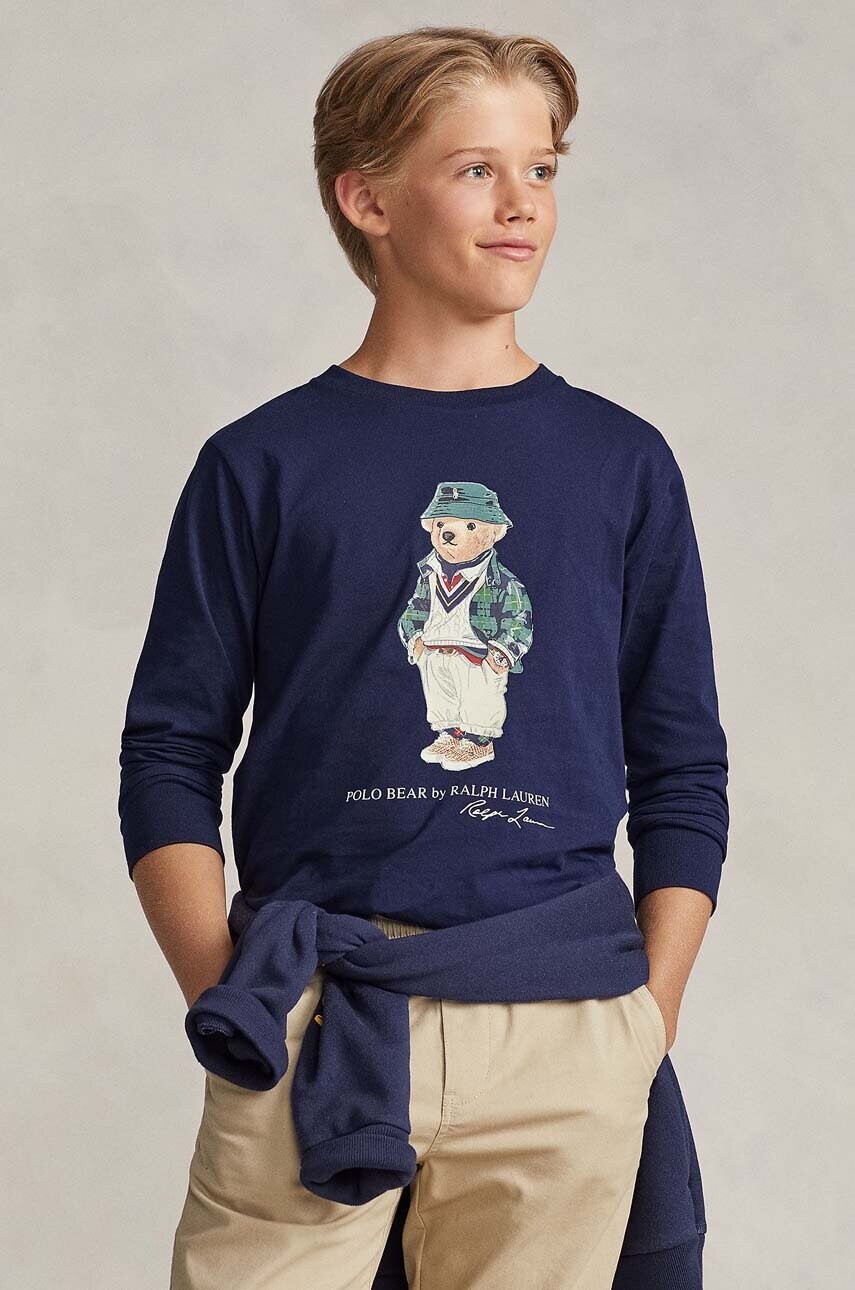 

Хлопковый детский лонгслив Polo Ralph Lauren цвет синий с аппликацией