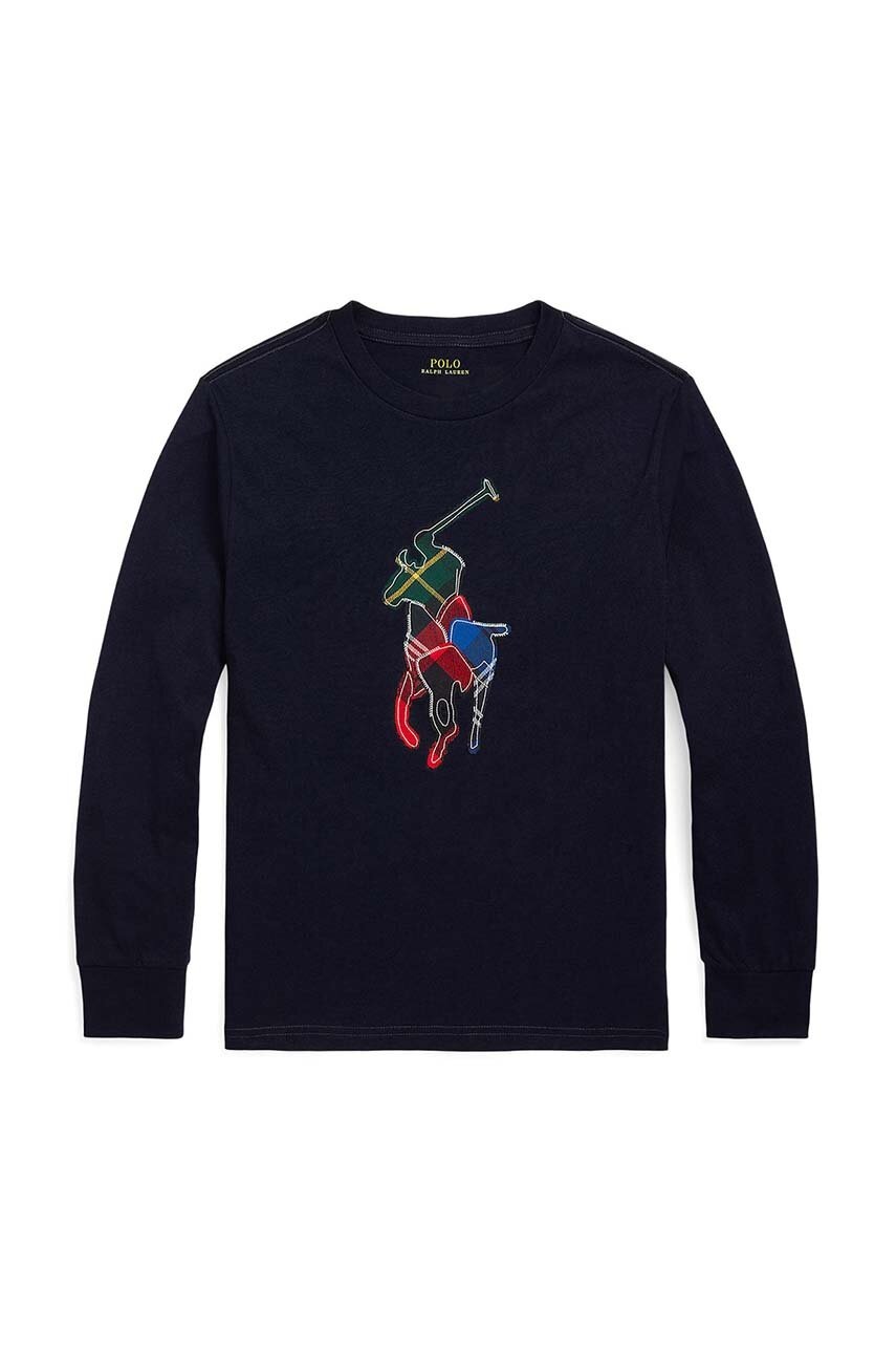

Дитячий бавовняний лонгслів Polo Ralph Lauren колір синій з принтом