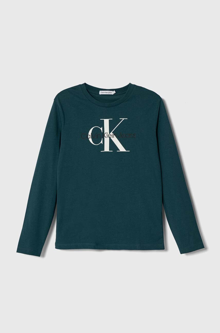 

Детска блуза с дълги ръкави Calvin Klein Jeans в зелено с десен, Зелен