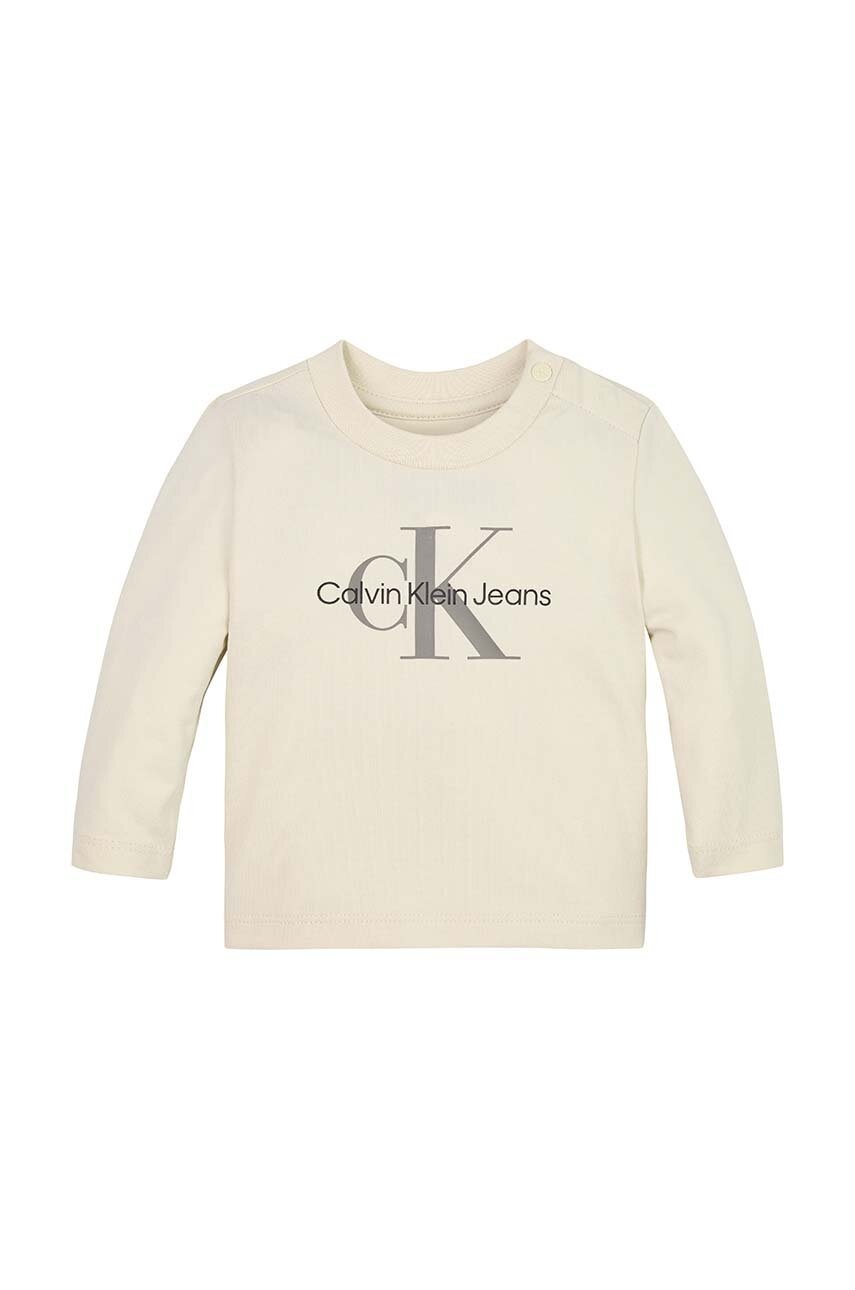 

Бебешка блуза с дълги ръкави Calvin Klein Jeans в бежово с десен, Бежов