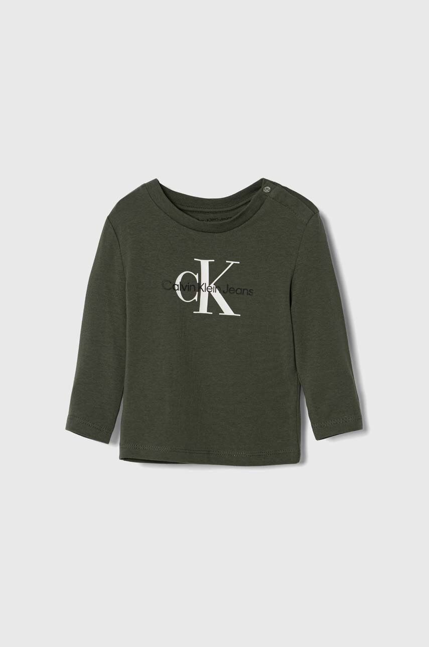 E-shop Kojenecké tričko s dlouhým rukávem Calvin Klein Jeans zelená barva