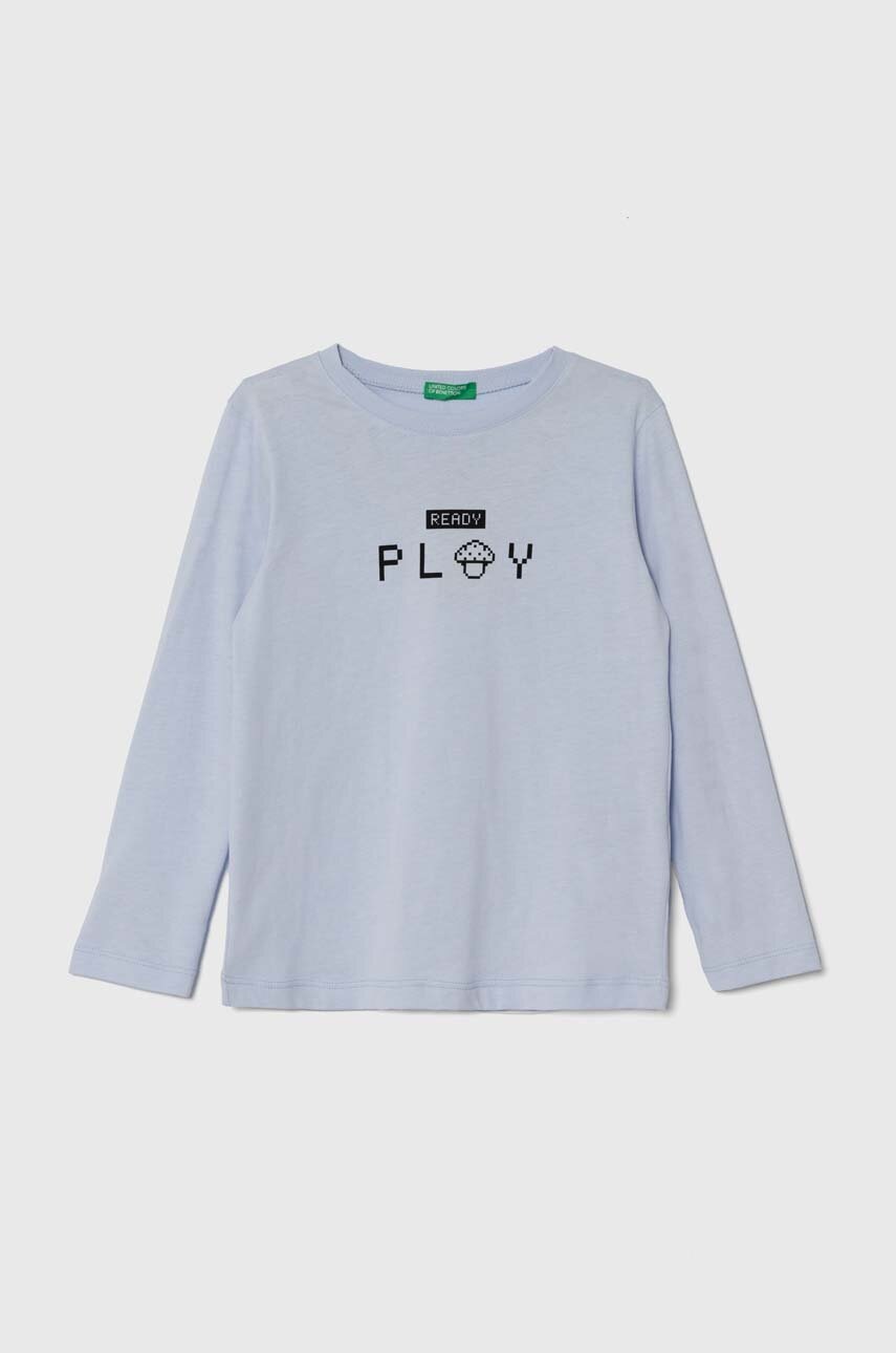 Дитячий бавовняний лонгслів United Colors of Benetton з принтом Дитячий бавовняний лонгслів United Colors of Benetton з принтом