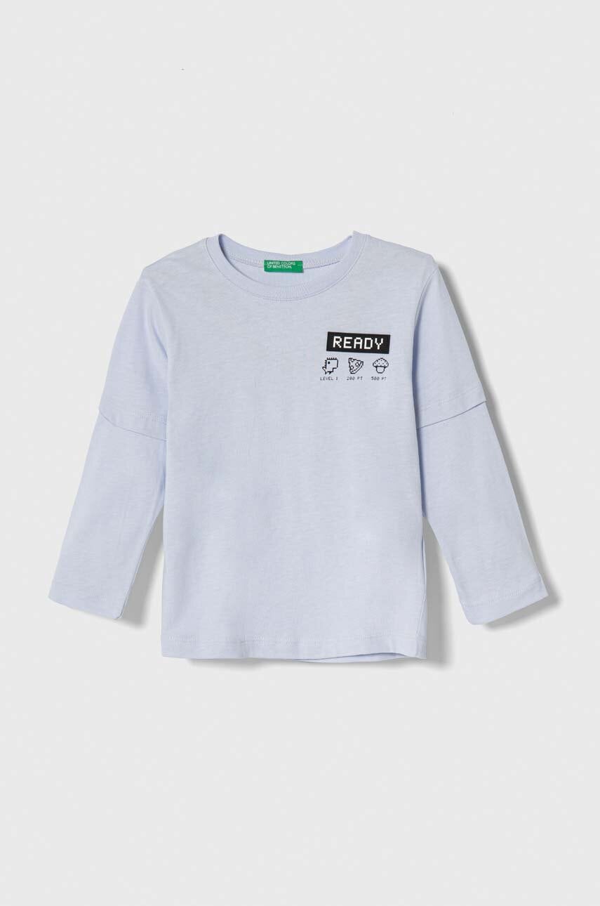 Дитячий бавовняний лонгслів United Colors of Benetton з принтом Дитячий бавовняний лонгслів United Colors of Benetton з принтом