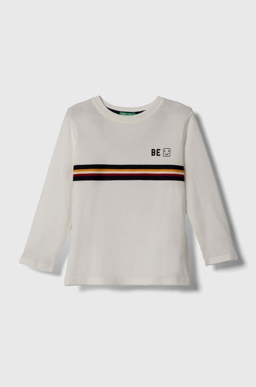 Dětská bavlněná košile s dlouhým rukávem United Colors of Benetton bílá barva, s aplikací - bílá - 