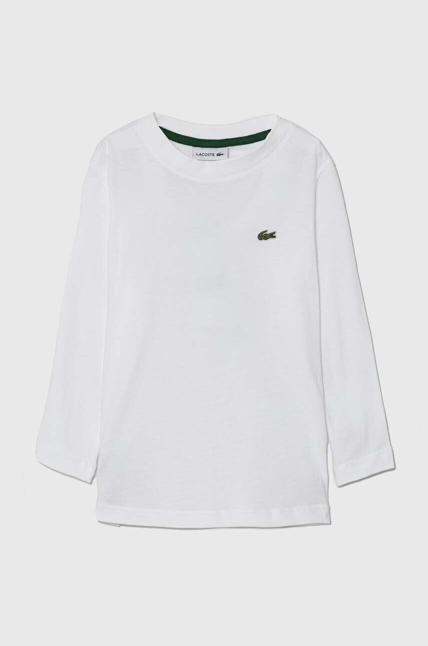 Lacoste longsleeve din bumbac pentru copii culoarea alb, neted