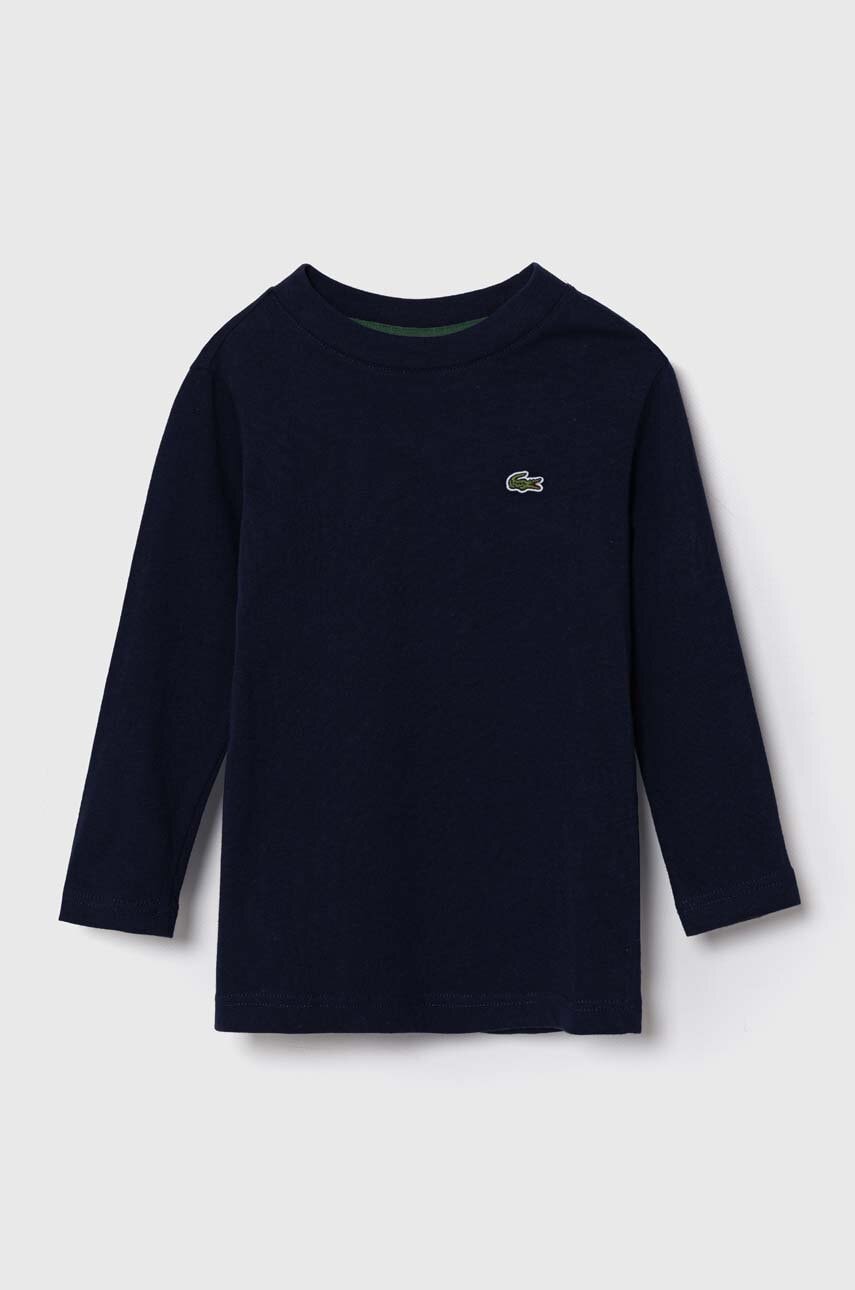 Lacoste longsleeve din bumbac pentru copii culoarea albastru marin, neted