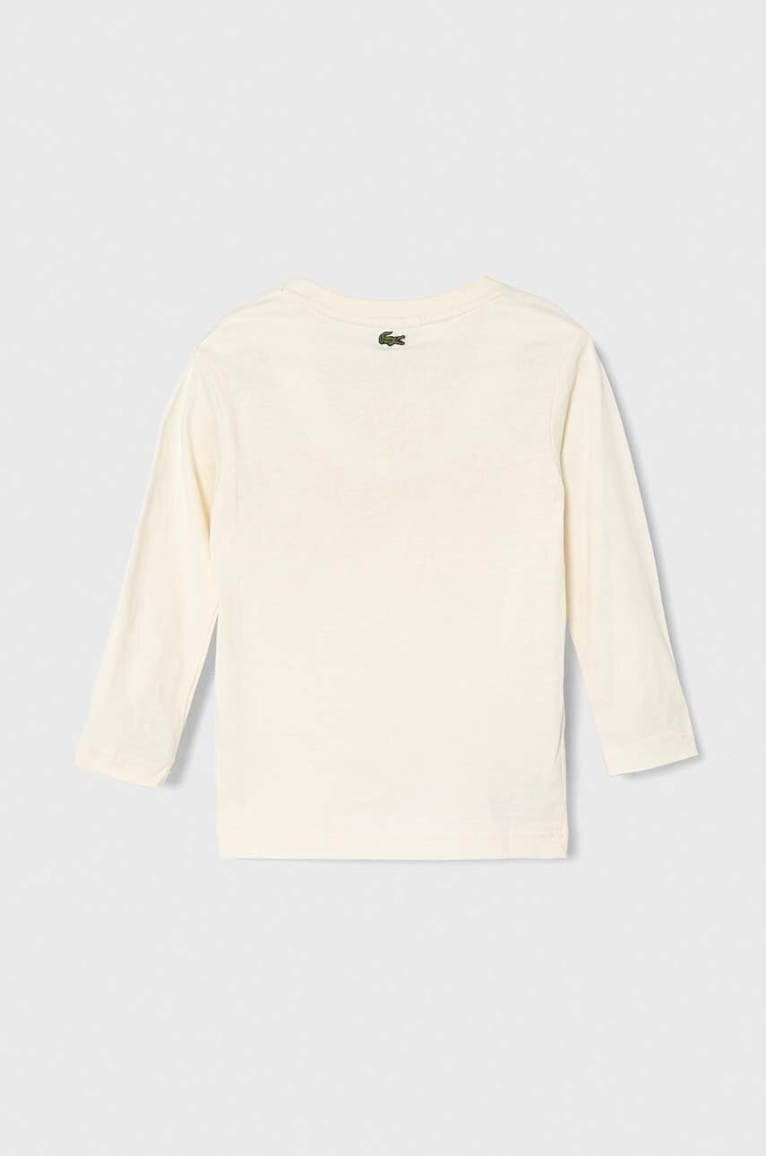 Хлопковый детский лонгслив Lacoste цвет бежевый с принтом