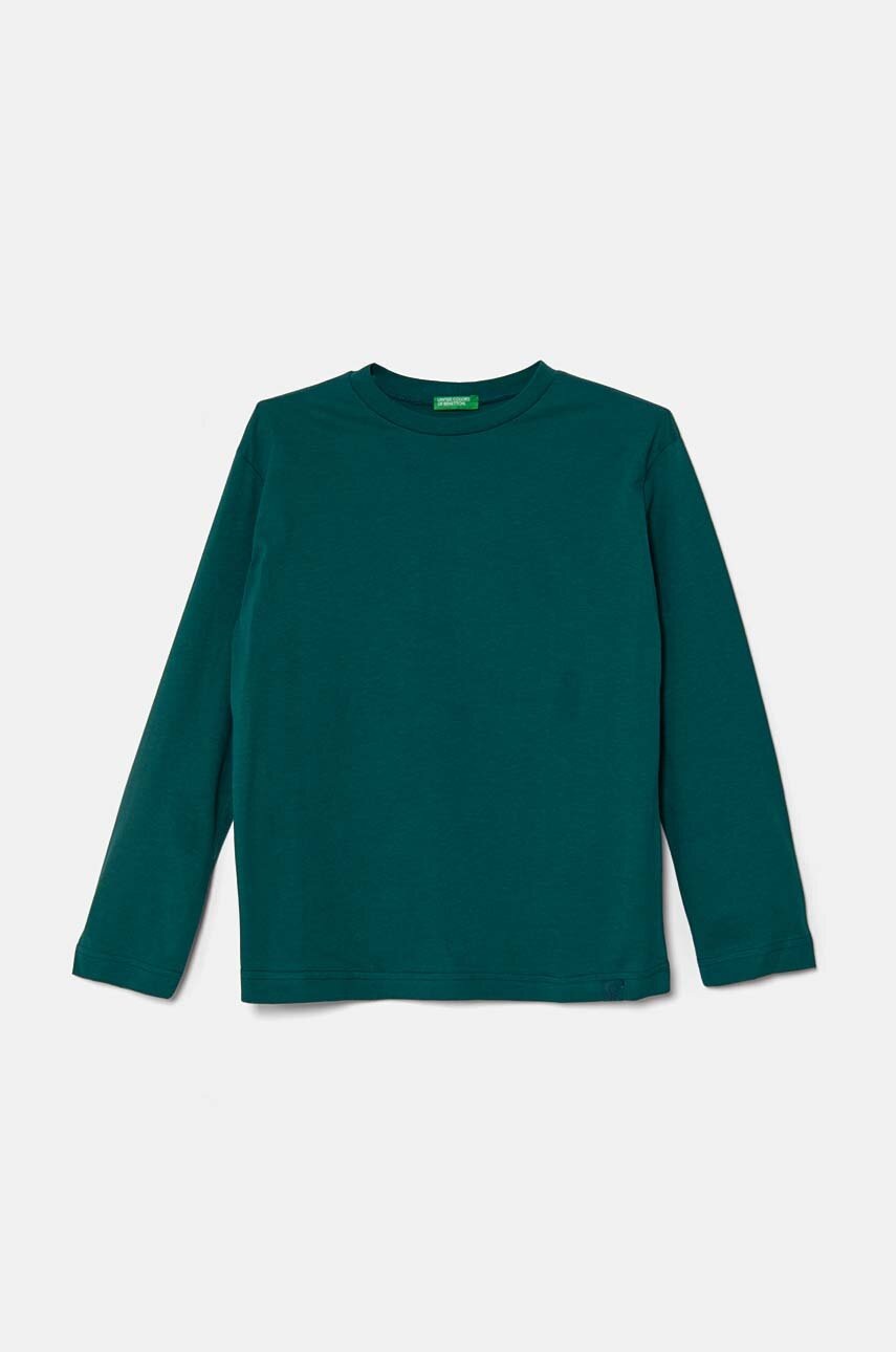 

Детска блуза с дълги ръкави United Colors of Benetton в зелено с изчистен дизайн, Зелен