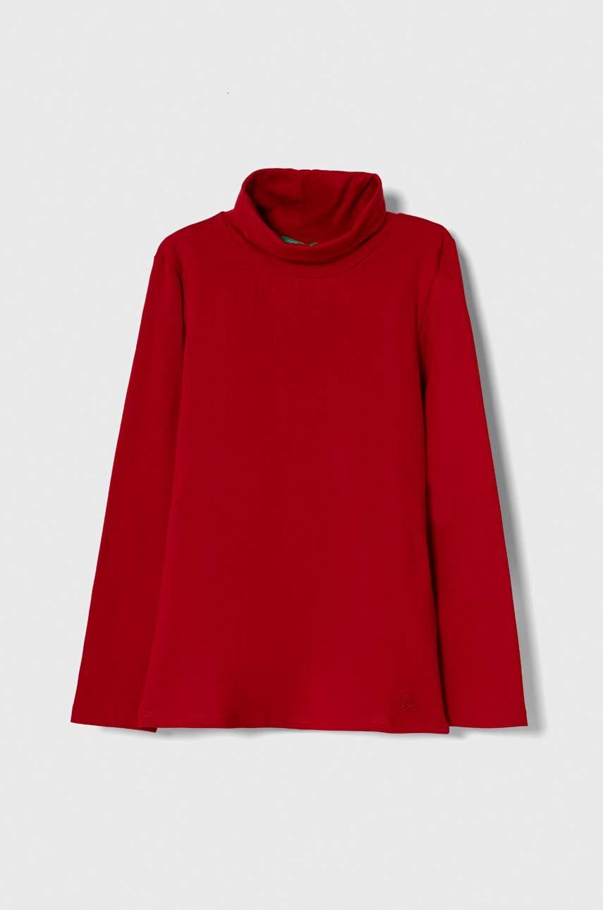 Dětské tričko s dlouhým rukávem United Colors of Benetton červená barva - červená -  96 % Bavln