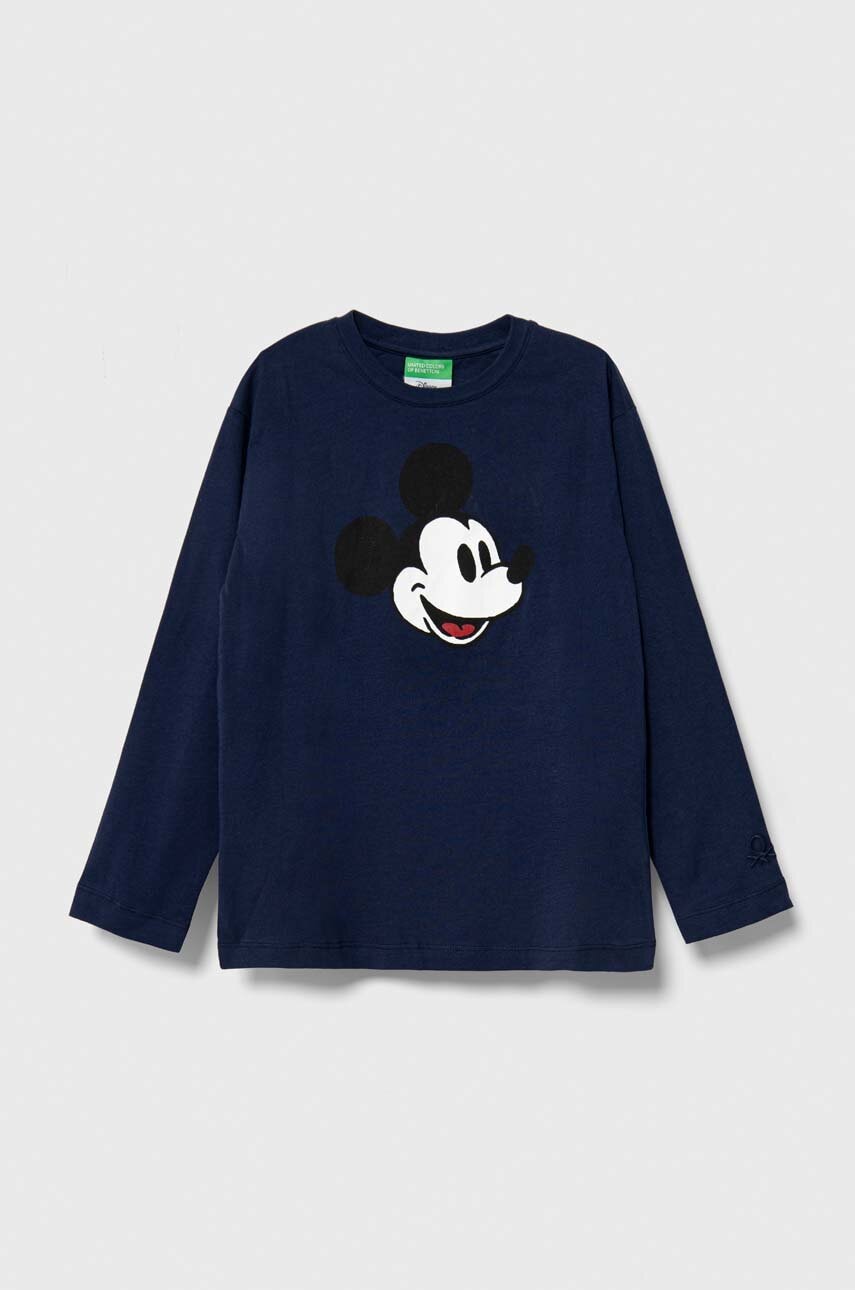 Dětská bavlněná košile s dlouhým rukávem United Colors of Benetton x Disney tmavomodrá barva, s poti