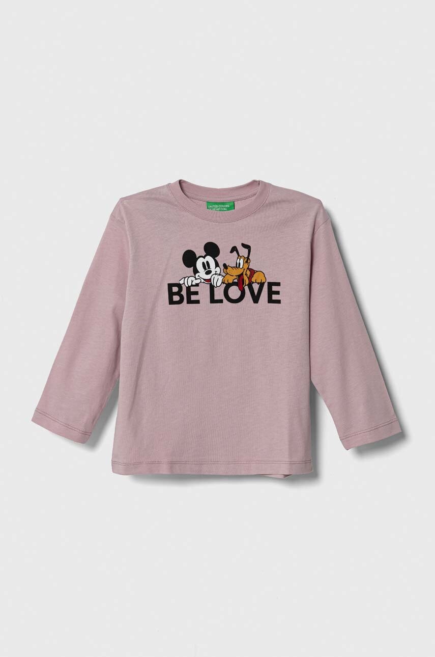 United Colors of Benetton longsleeve din bumbac pentru copii x Disney culoarea roz, cu imprimeu