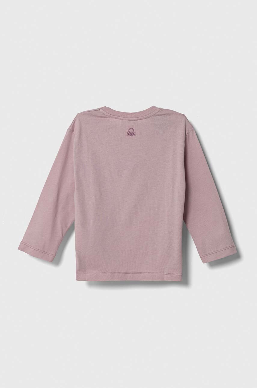 Хлопковый детский лонгслив United Colors of Benetton x Disney цвет розовый с принтом