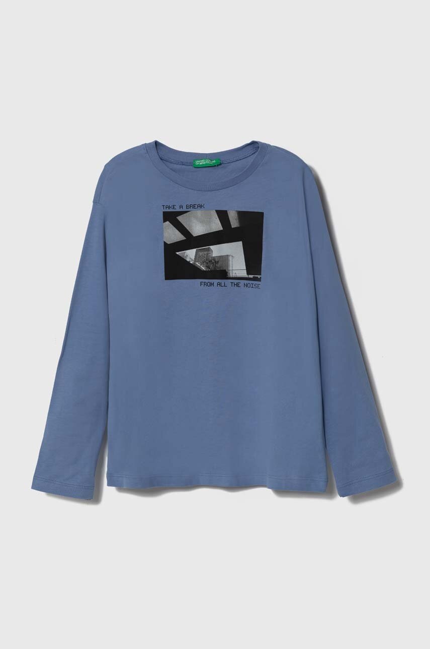 

Дитячий бавовняний лонгслів United Colors of Benetton з принтом