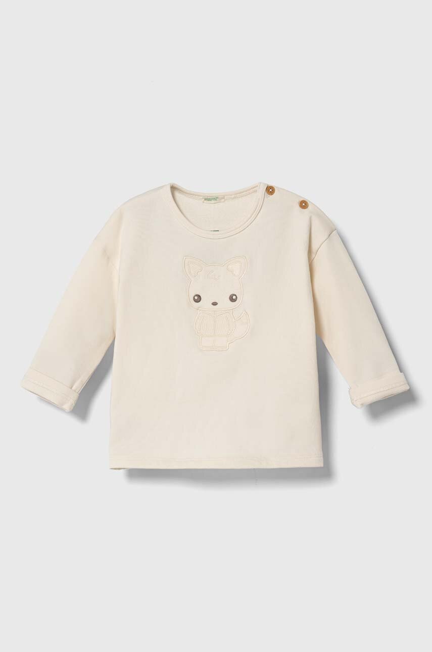 Лонгслів для немовлят United Colors of Benetton колір бежевий з аплікацією Лонгслів для немовлят United Colors of Benetton колір бежевий з аплікацією