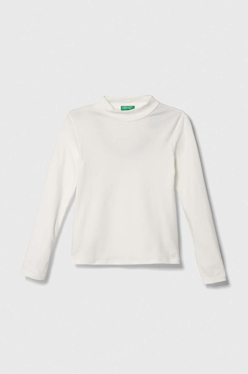 

Дитячий бавовняний лонгслів United Colors of Benetton колір бежевий однотонний