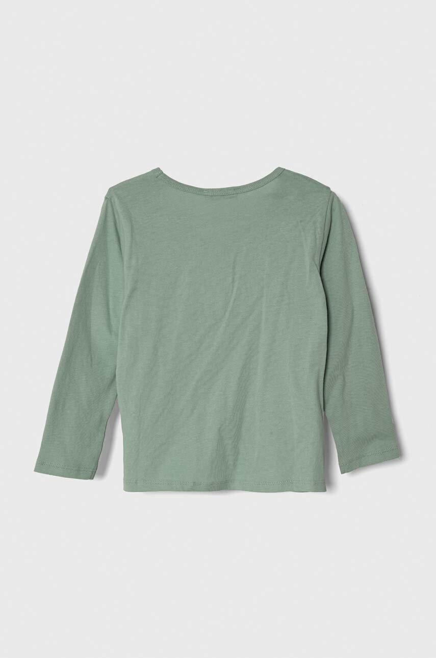 Дитячий бавовняний лонгслів United Colors of Benetton колір зелений з принтом