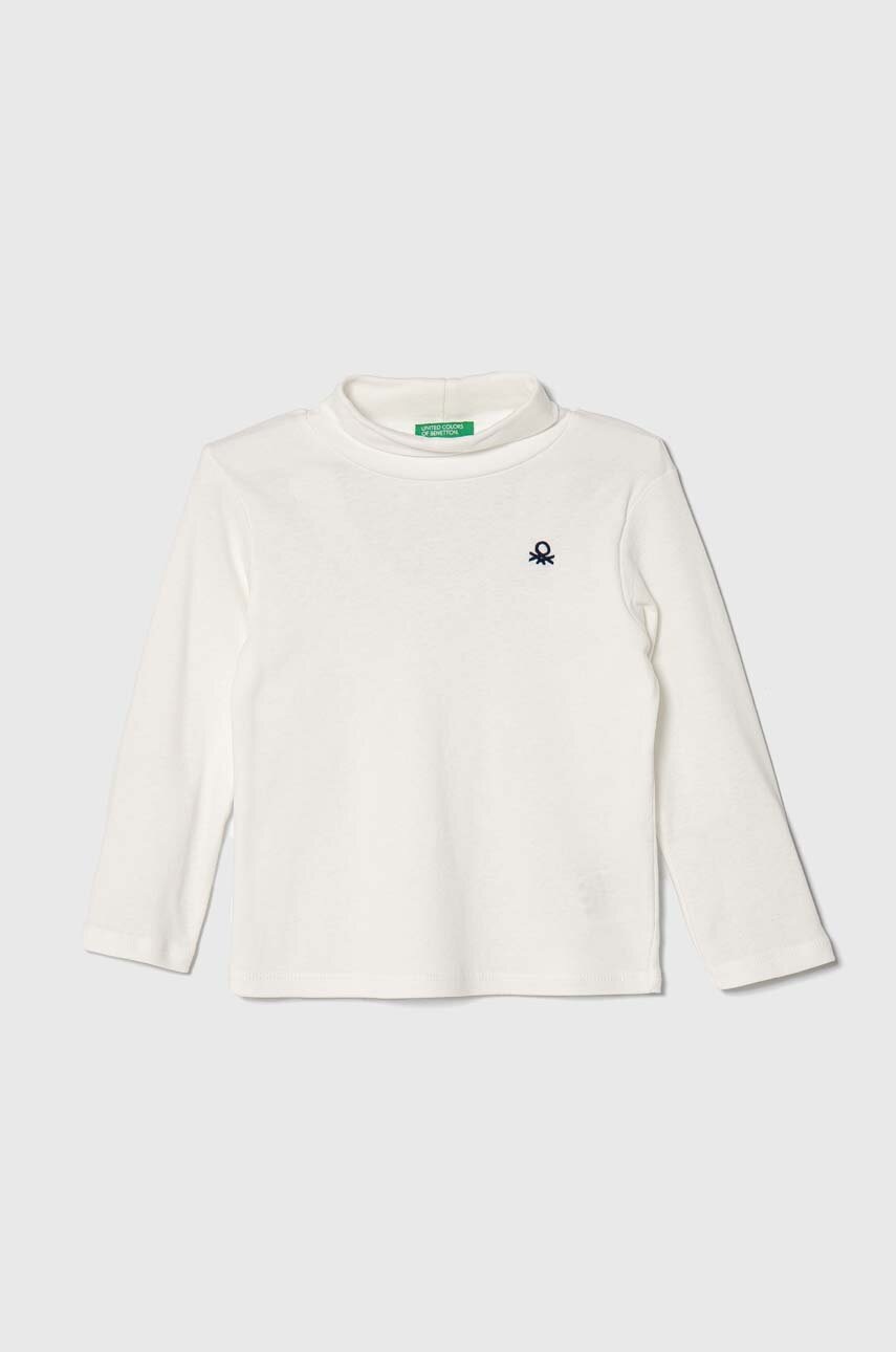 United Colors of Benetton longsleeve din bumbac pentru copii culoarea bej, neted