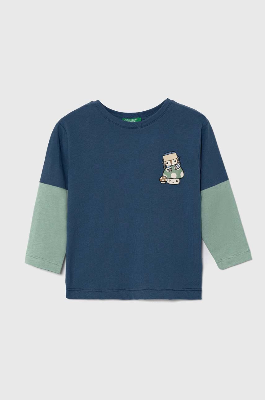 

Детска блуза с дълги ръкави United Colors of Benetton в синьо с десен, Син