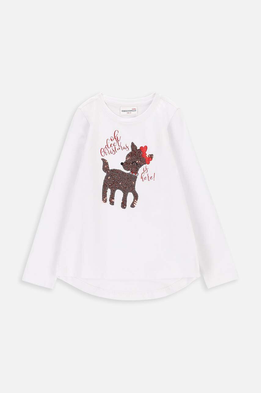Levně Dětská bavlněná košile s dlouhým rukávem Coccodrillo bílá barva, s potiskem