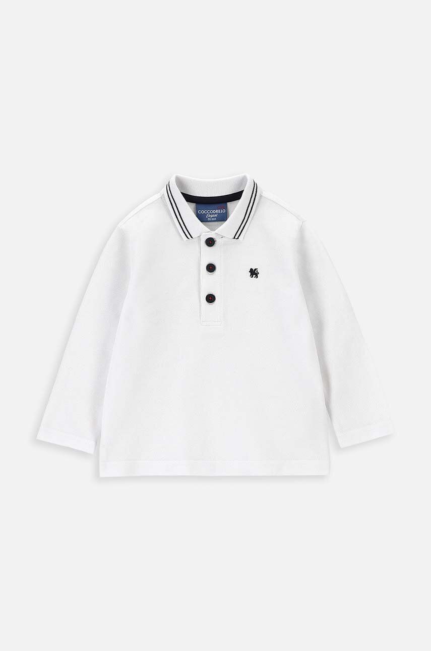 Levně Dětské bavlněné tričko s dlouhým rukávem Coccodrillo bílá barva