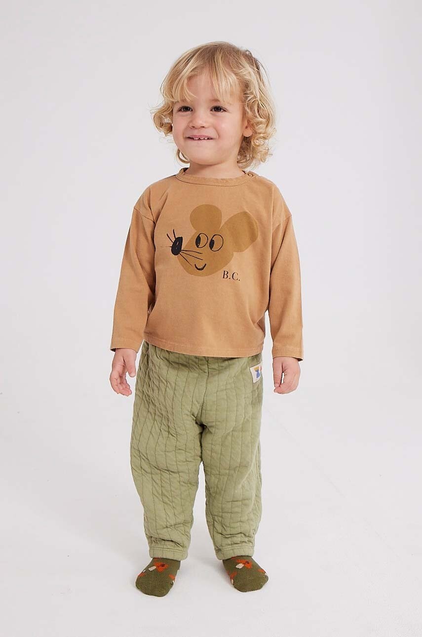 Bobo Choses longsleeve din bumbac pentru bebeluși culoarea maro, cu imprimeu