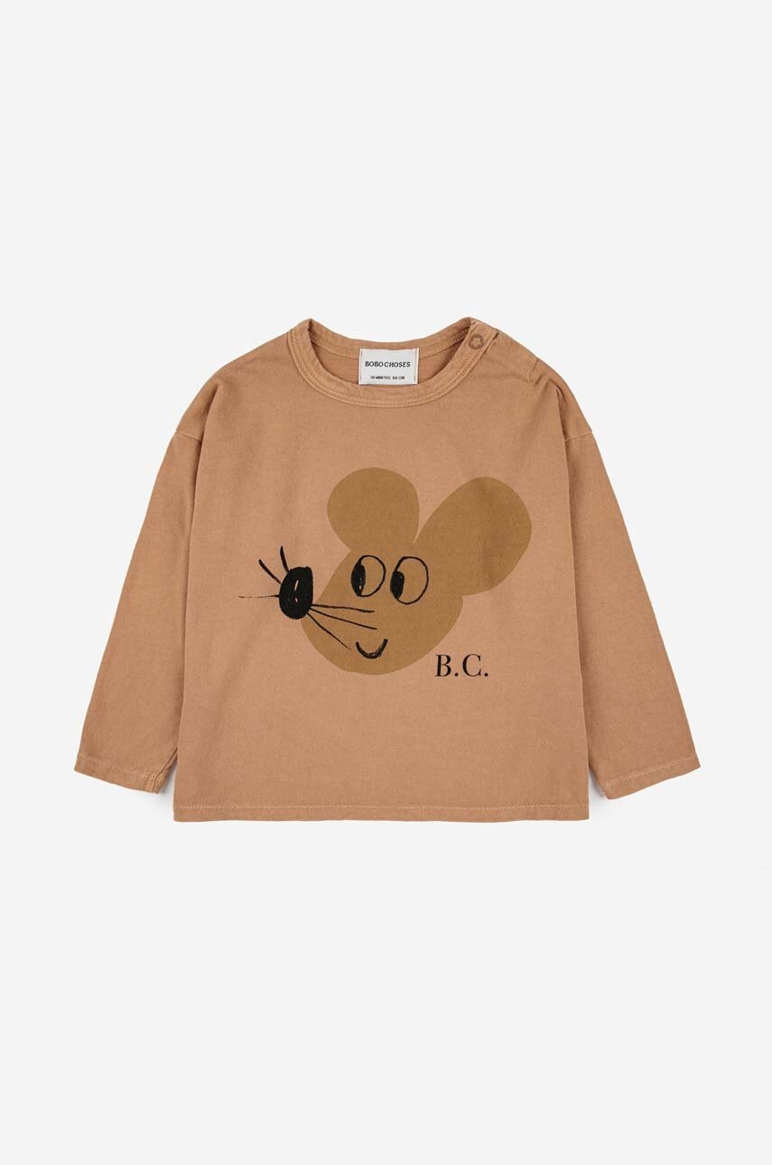 Хлопковый лонгслив для младенцев Bobo Choses цвет коричневый с принтом Хлопковый лонгслив для младенцев Bobo Choses цвет коричневый с принтом