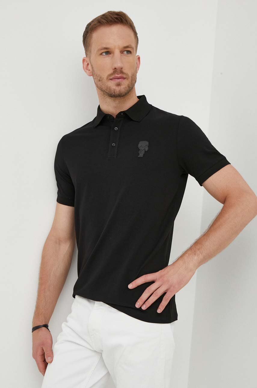 Polo tričko Karl Lagerfeld pánske, čierna farba, jednofarebné