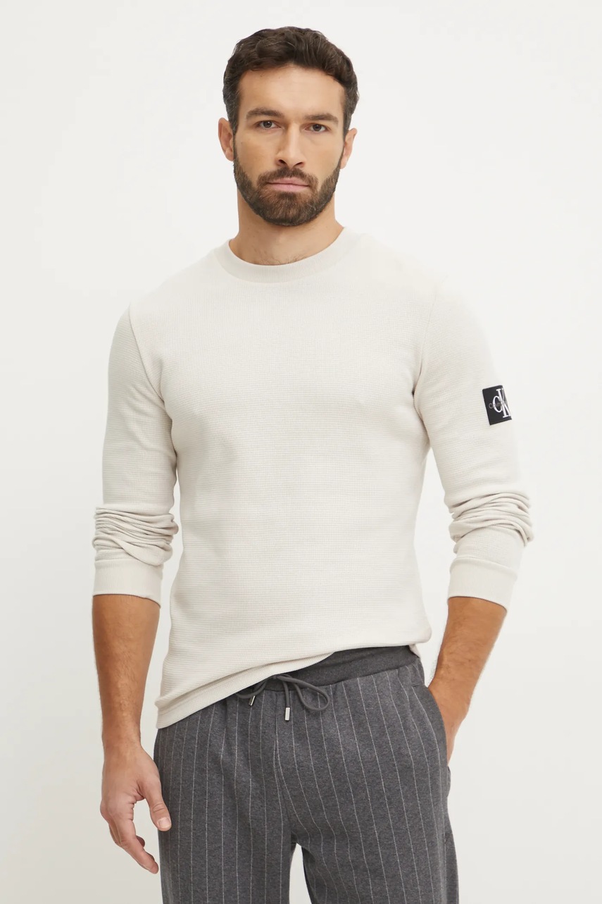 

Памучен суичър Calvin Klein Jeans в сиво с апликация J30J323485, Сив