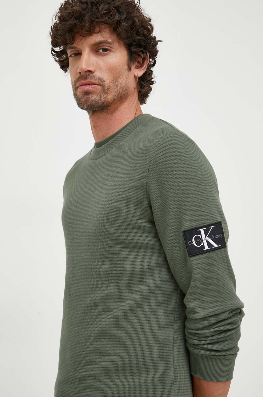 

Памучен суичър Calvin Klein Jeans в зелено с апликация J30J323485, Зелен