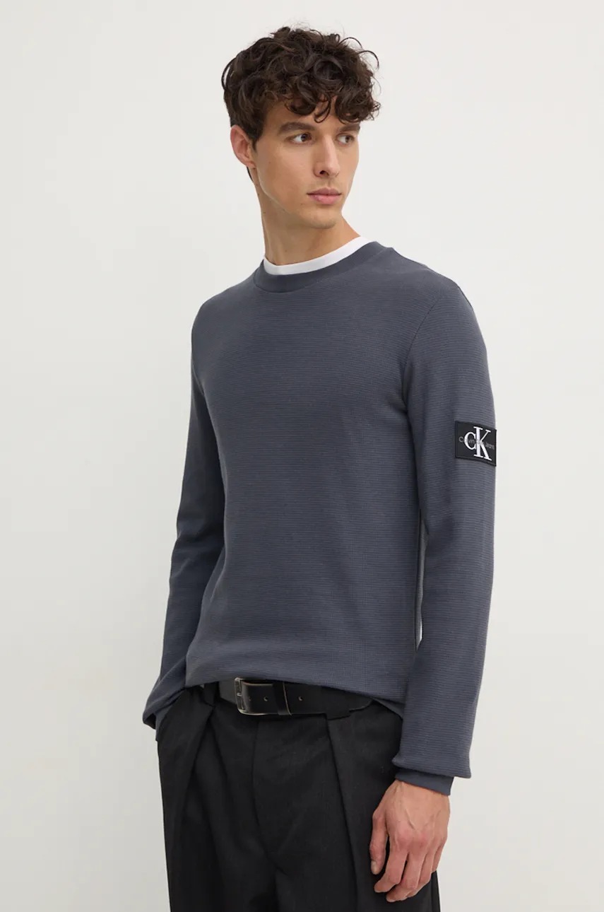 

Памучен суичър Calvin Klein Jeans в черно с апликация J30J323485, Сив