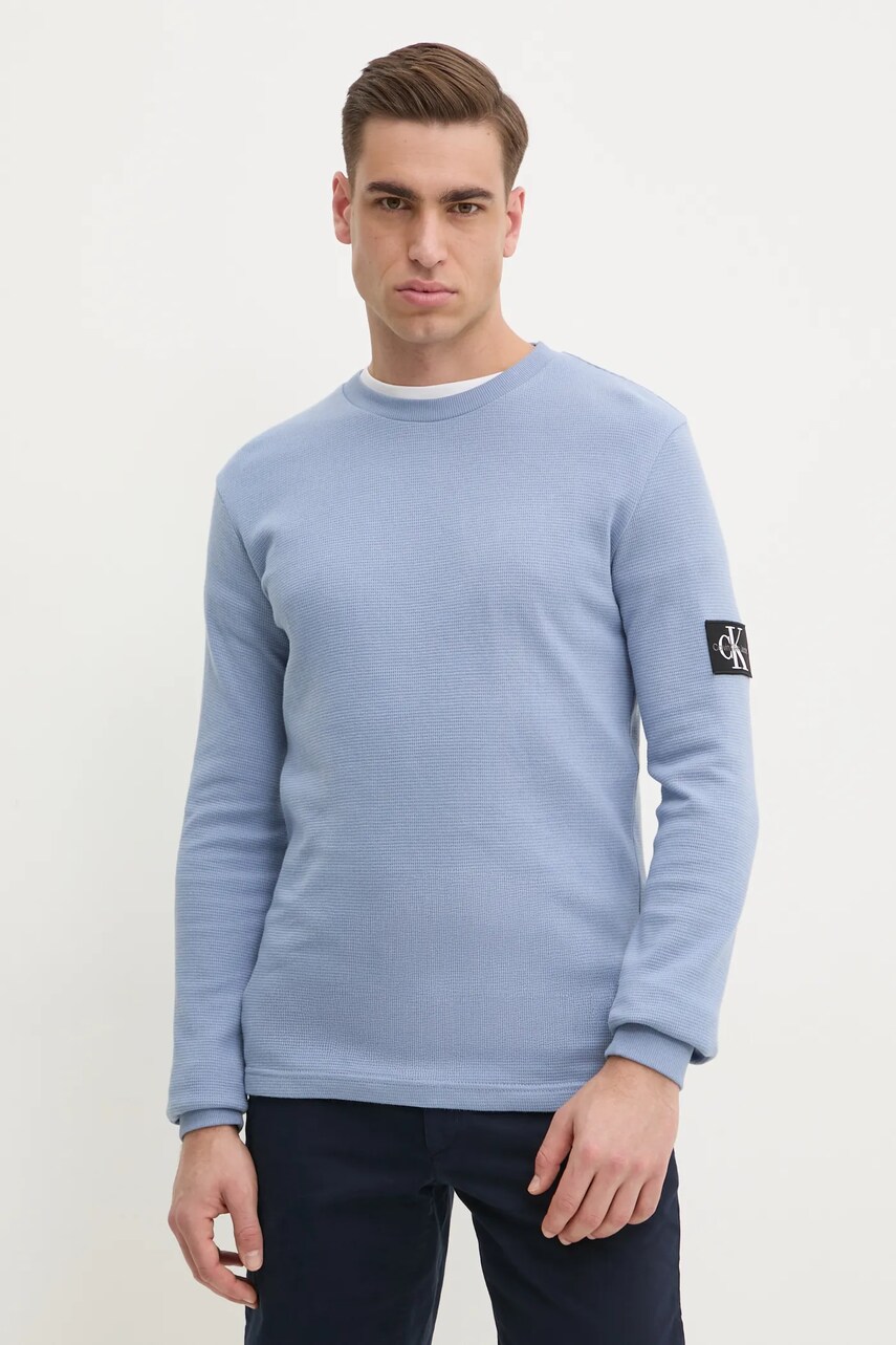 Levně Bavlněná mikina Calvin Klein Jeans modrá barva, s aplikací, J30J323485