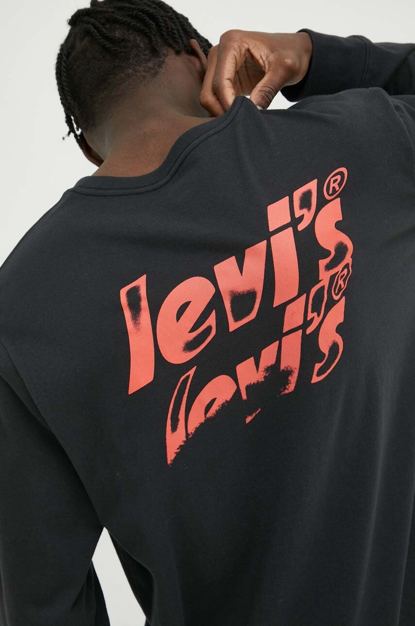 

Памучна блуза с дълги ръкави Levi's в сиво с принт, Сив