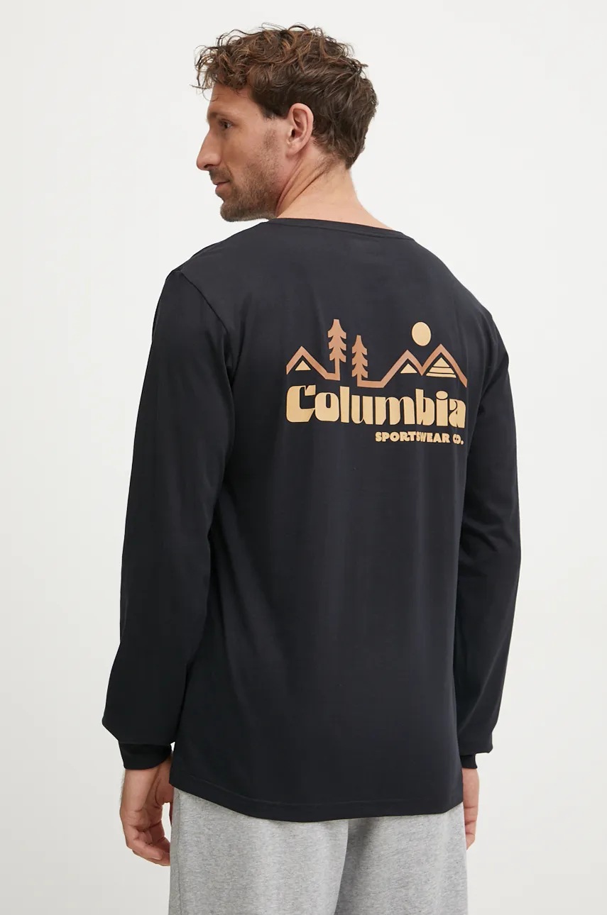 

Памучна блуза с дълги ръкави Columbia в черно с принт, Черен