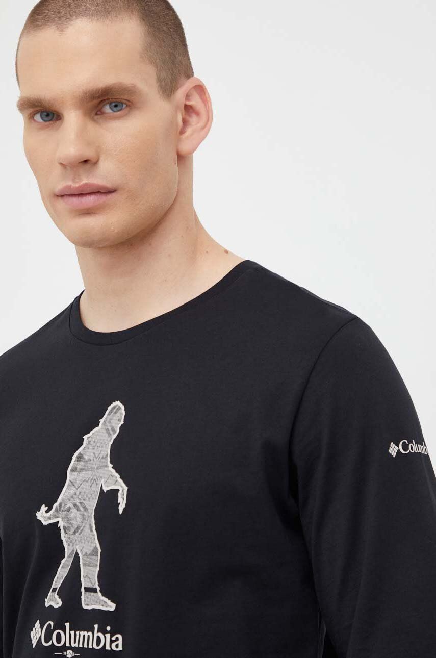 Levně Bavlněné tričko s dlouhým rukávem Columbia černá barva, s potiskem