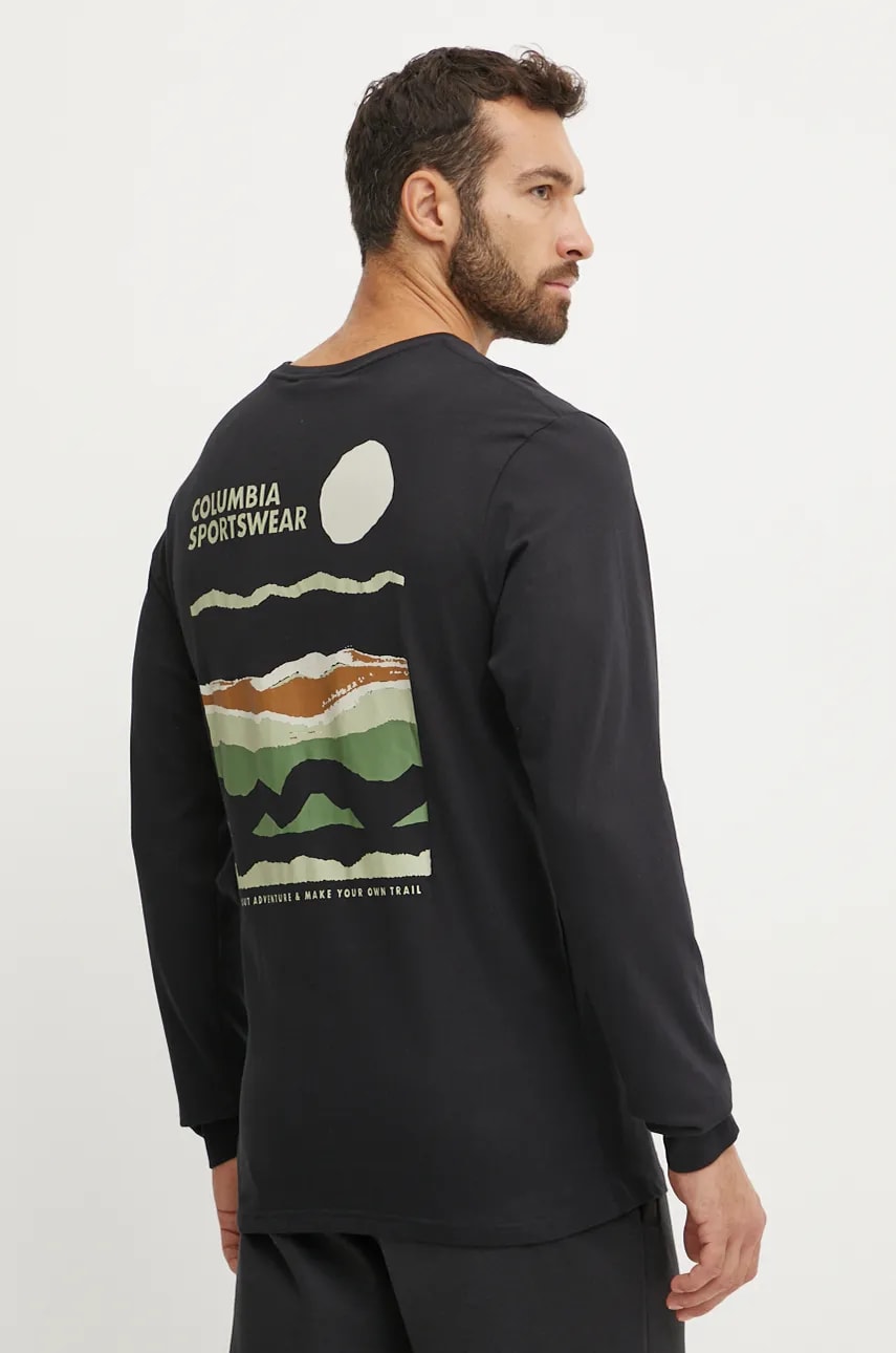Columbia longsleeve din bumbac culoarea negru, neted